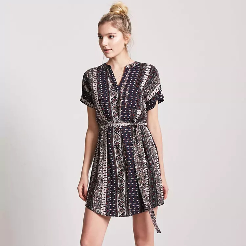 Navy and Maroon Patterned Dress